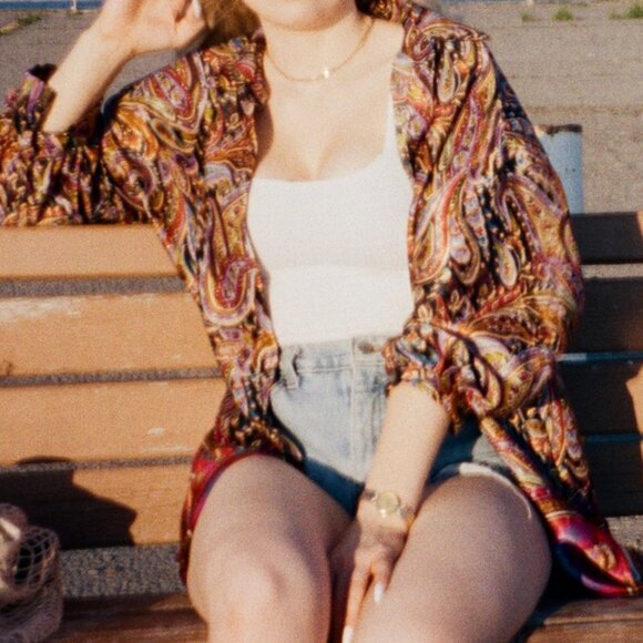 Retro ZARA Oversized Paisley Satin Blouse (M) - Picture 6 of 14